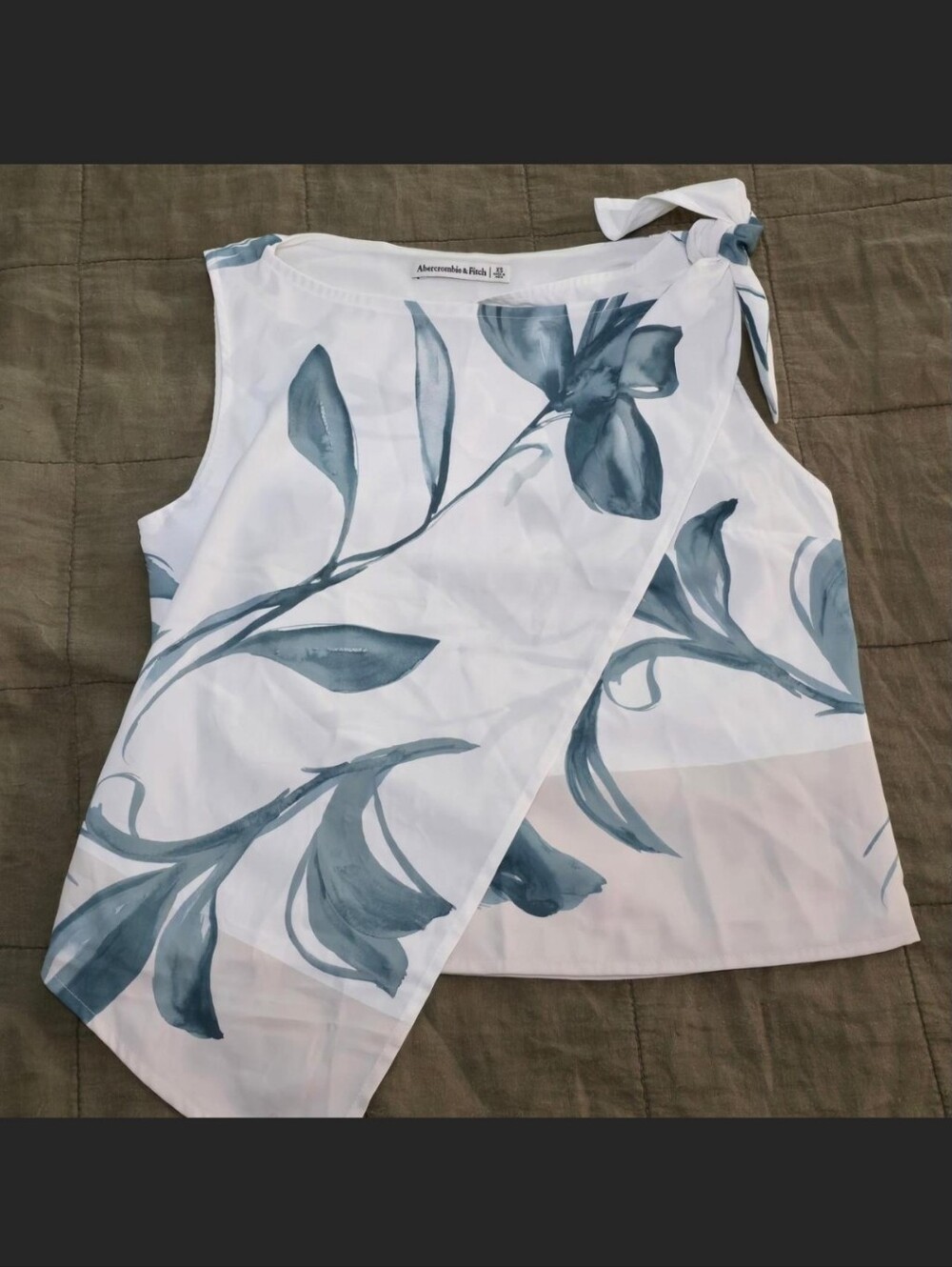 Abercrombie & Fitch White Tank with Blue Floral Tie-Shoulder Detail